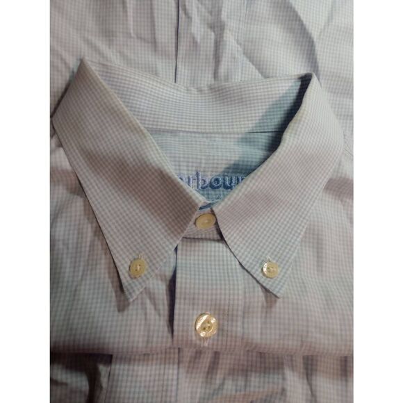 Barbour Shirt Men's Large Blue White Button Front Long Sleeve Preppy Gender Reve - Picture 5 of 9